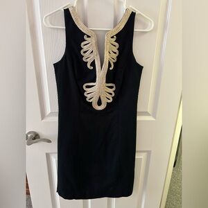 Lilly Pulitzer Black Mini Sheath Dress with Plunge Neckline for Cocktail